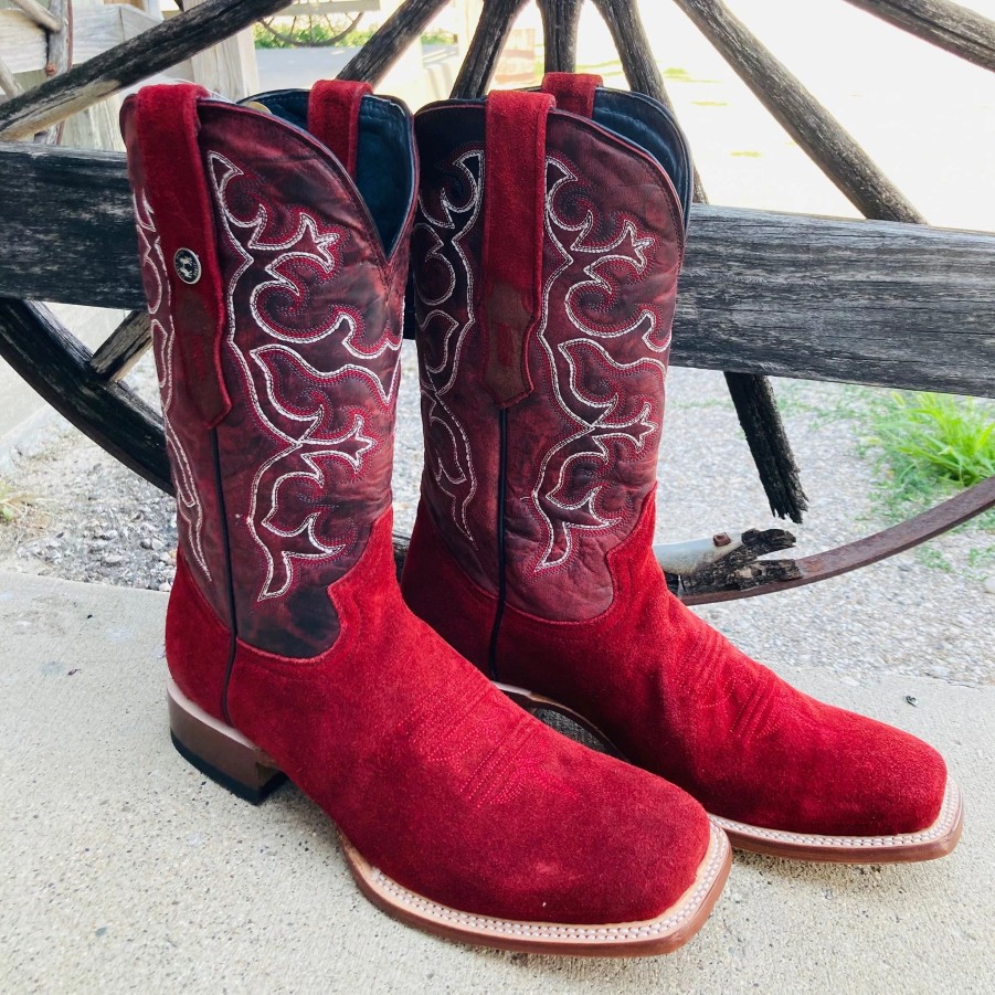 Boots & Shoes * | Tanner Mark Boots Tanner Mark Men'S Cherry Red Rough Out Square Toe Boots