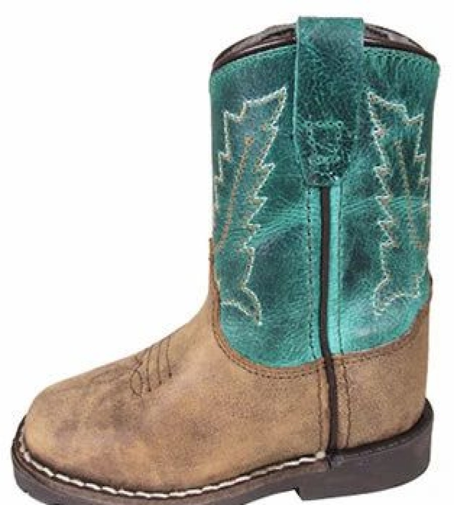 Boots & Shoes * | Smoky Mountain Boots Toddler Brown Leather Green Top Square Toe Boots