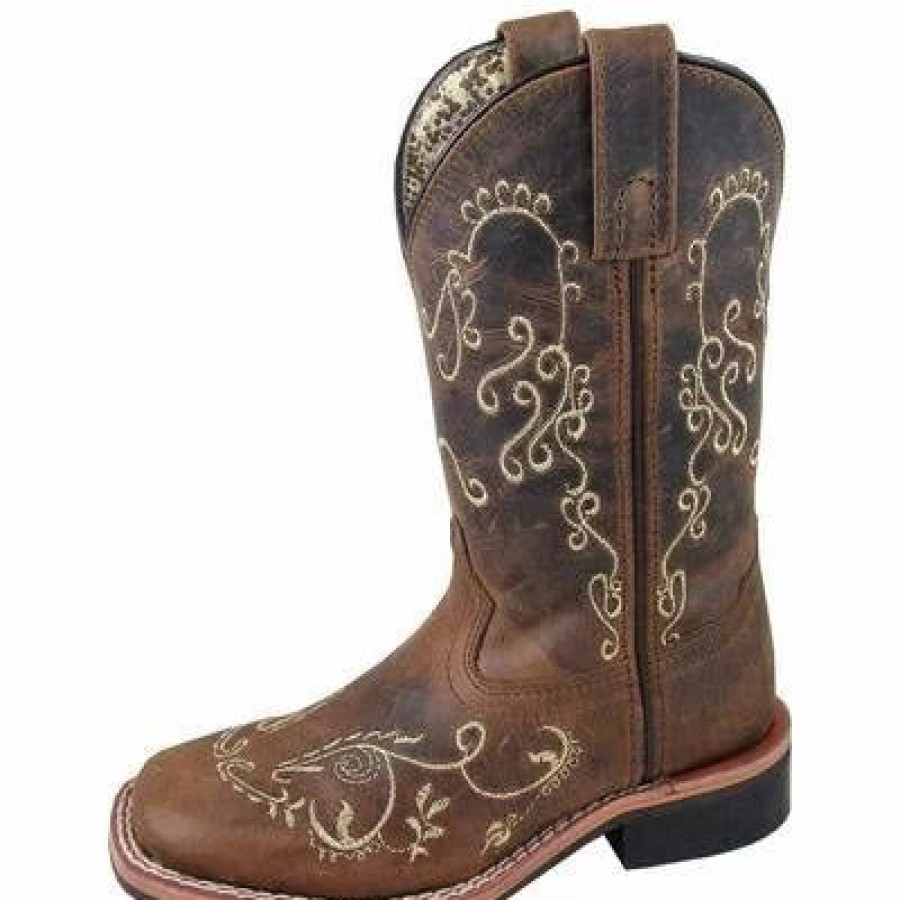 Boots & Shoes * | Smoky Mountain Boots Youth Brown Embroidered Marilyn Square Toe Boots