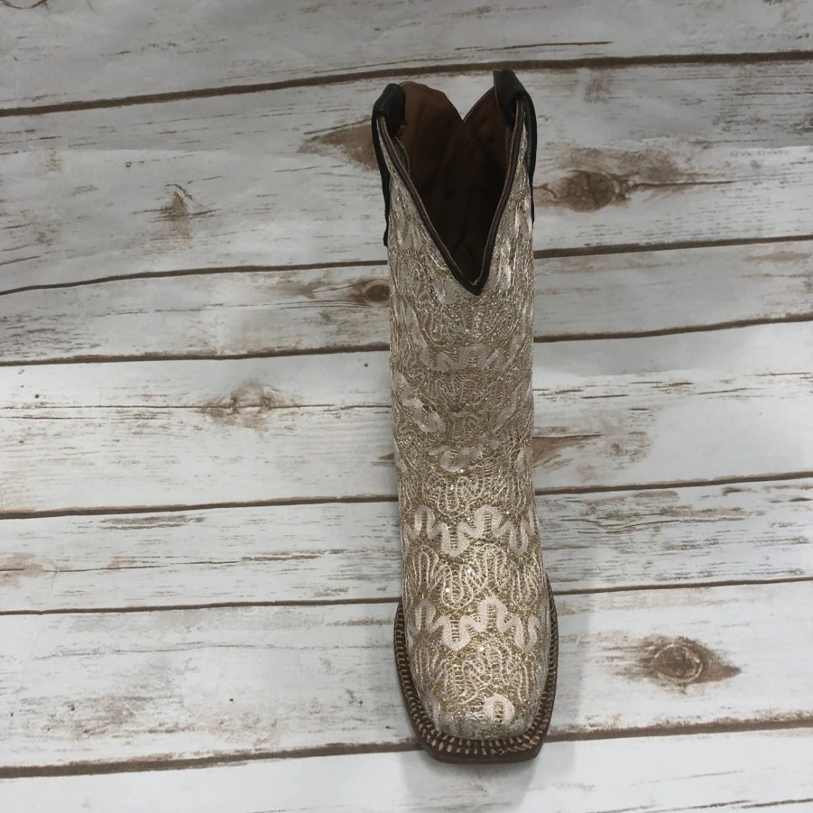 Boots & Shoes * | Tanner Mark Boots Tanner Mark Shimmer Beige Square Toe Boot