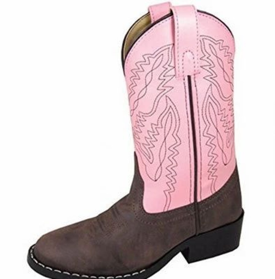 Boots & Shoes * | Smoky Mountain Boots Youth Brown And Pink Monterey Round Toe Boots