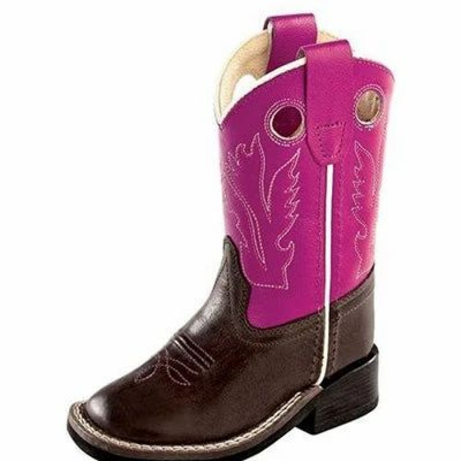 Boots & Shoes * | Jama Corporation Old West Toddler Chocolate Hot Pink Square Toe Boots