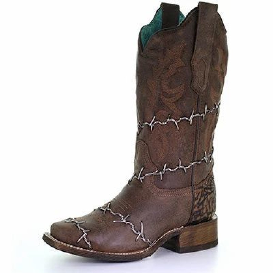 Boots & Shoes * | Corral Boots Corral Women'S Brown Barbed Wire Woven Boots