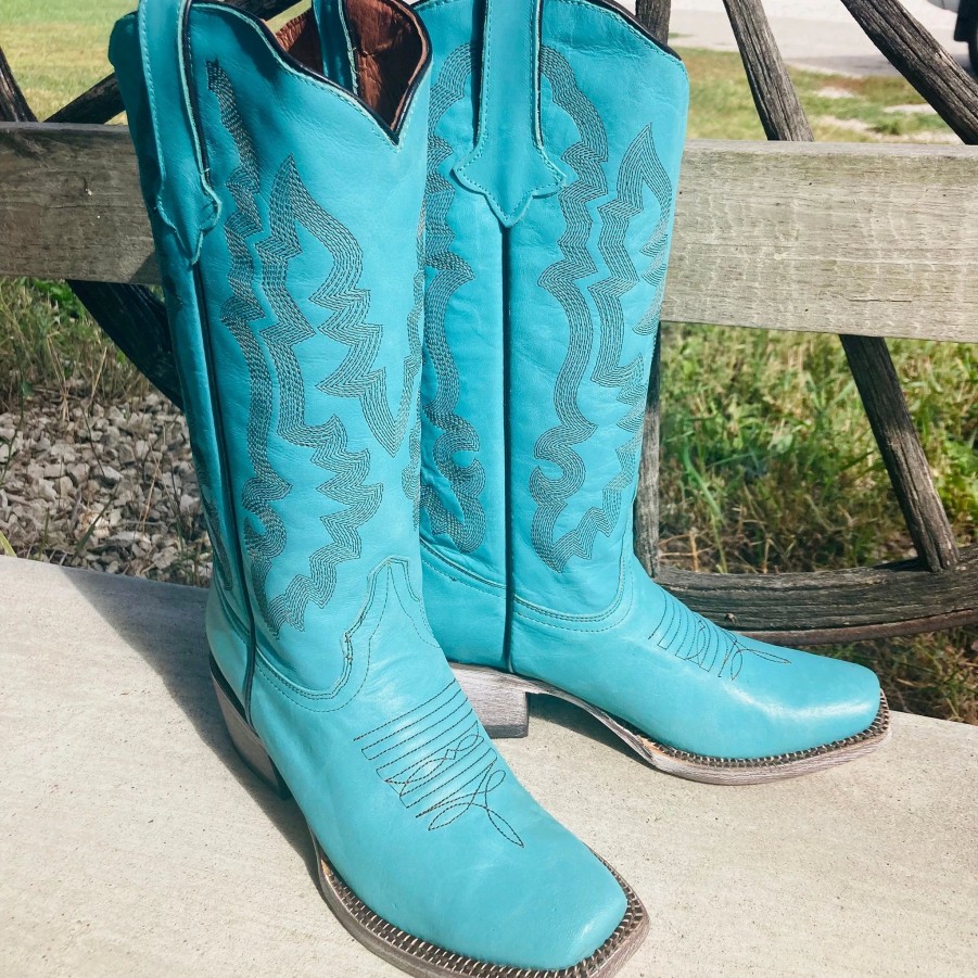 Boots & Shoes * | Tanner Mark Boots Tanner Mark Women'S "Addy" Turquoise Square Toe Boot