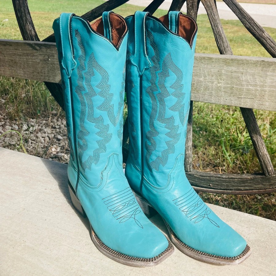 Boots & Shoes * | Tanner Mark Boots Tanner Mark Women'S "Addy" Turquoise Square Toe Boot