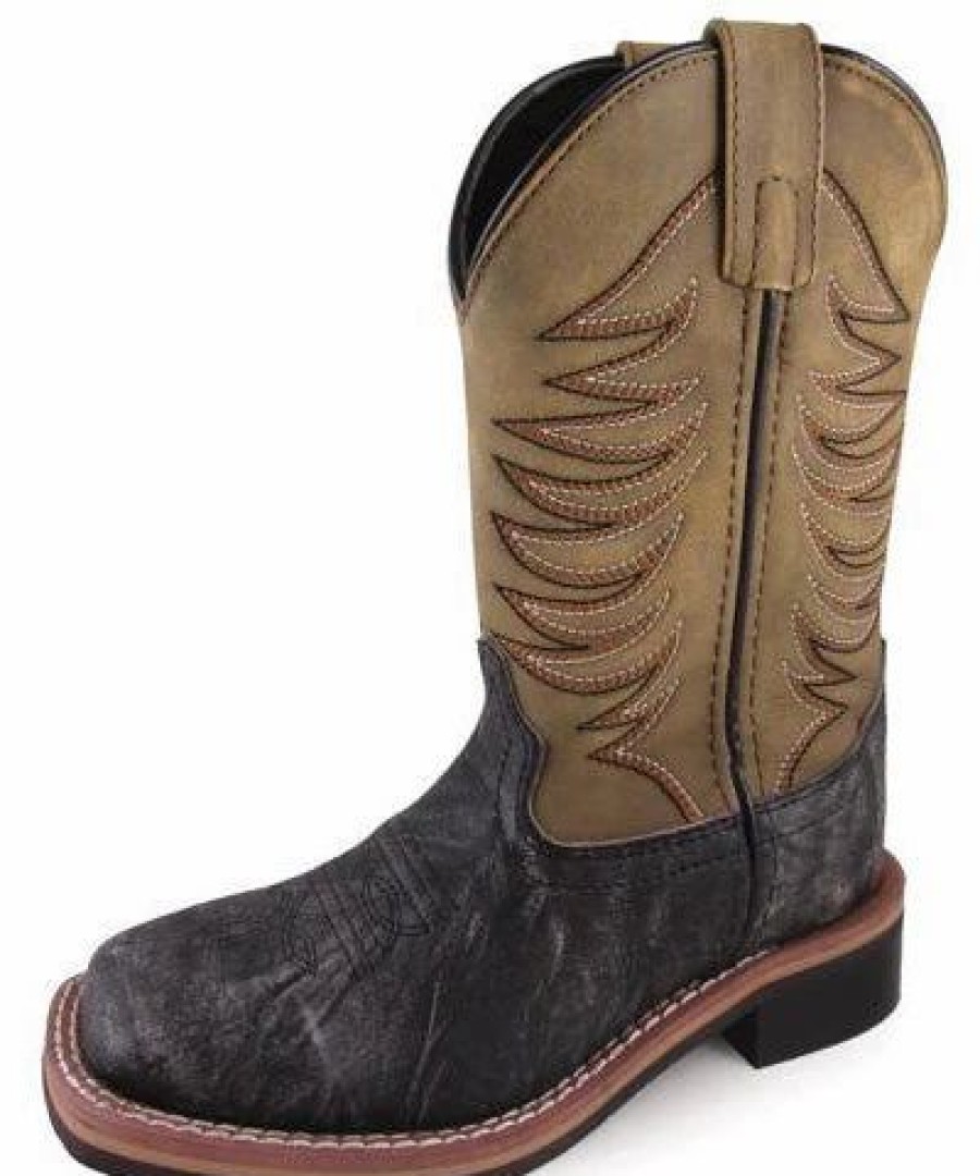 Boots & Shoes * | Smoky Mountain Boots Kid'S Black Distressed Antique Tan Square Toe Boots