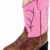 Boots & Shoes * | Jama Corporation Old West Toddler Brown Pink Top Square Toe Boots