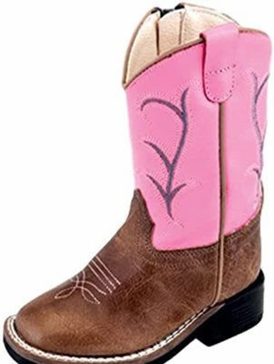 Boots & Shoes * | Jama Corporation Old West Toddler Brown Pink Top Square Toe Boots