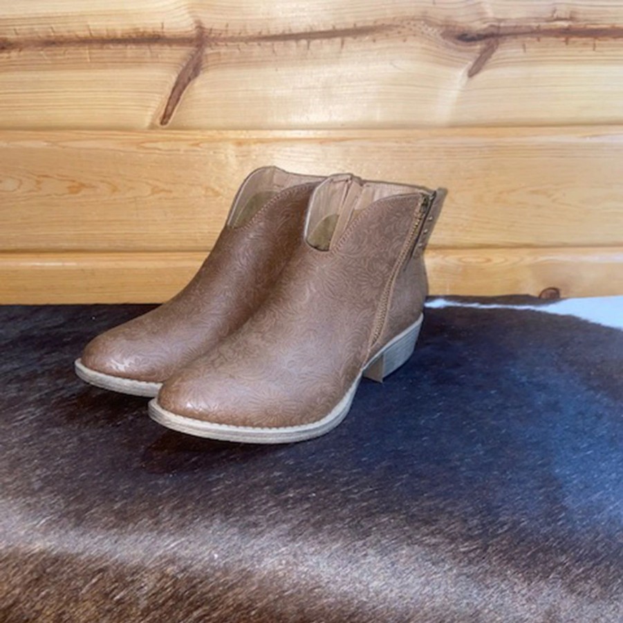 Boots & Shoes * | Very G Wolfpack Brands Tan Divine Tooled Bootie