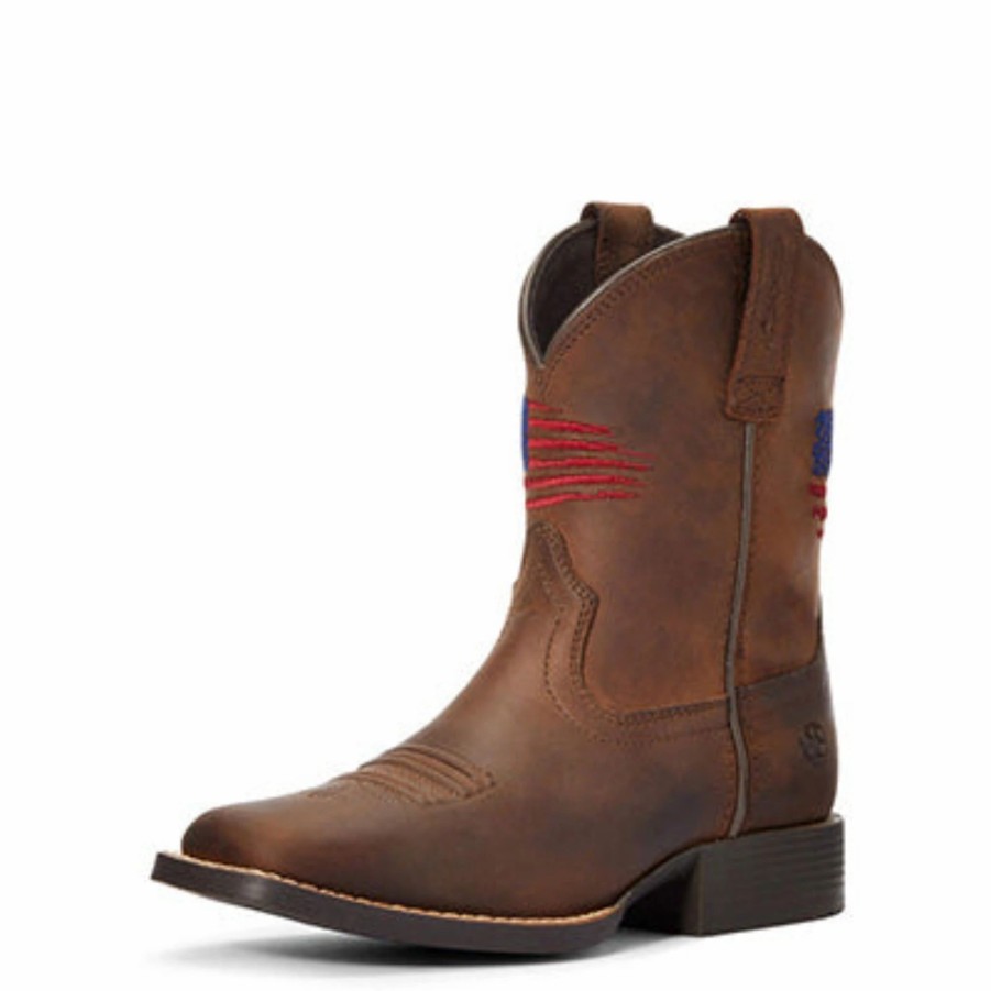 Boots & Shoes * | Ariat Kid'S Patriot Distressed Brown Square Toe Boots