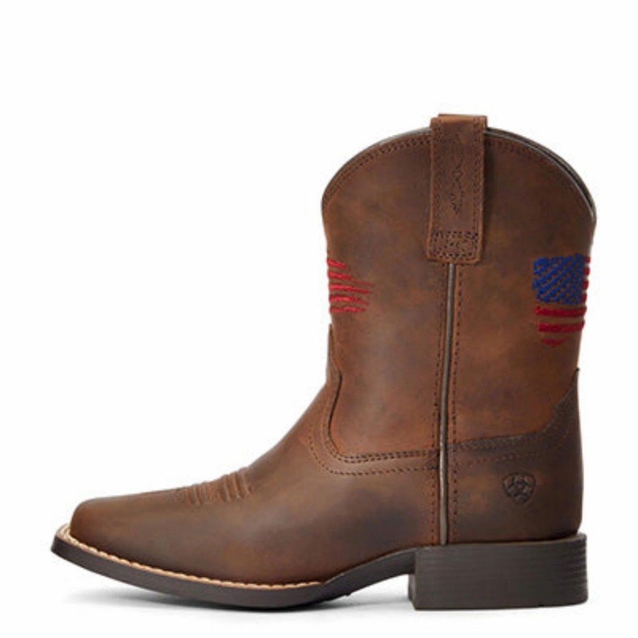 Boots & Shoes * | Ariat Kid'S Patriot Distressed Brown Square Toe Boots