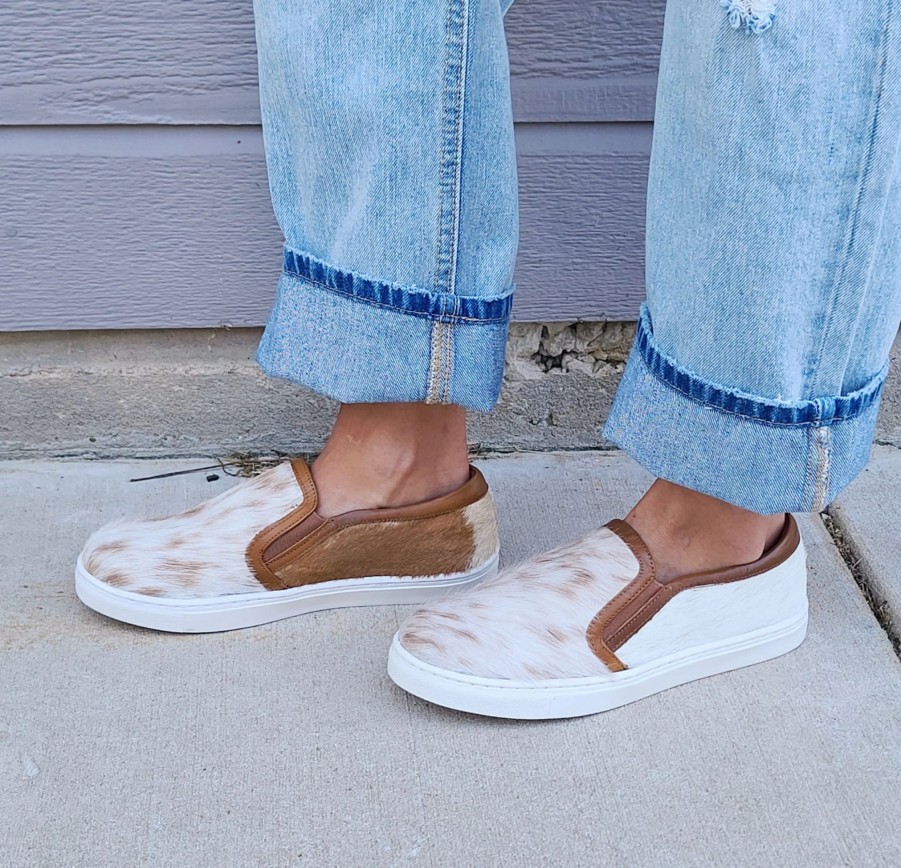 Boots & Shoes * | Western Edge, Ltd. Brown/White Cowhide Slip On'S