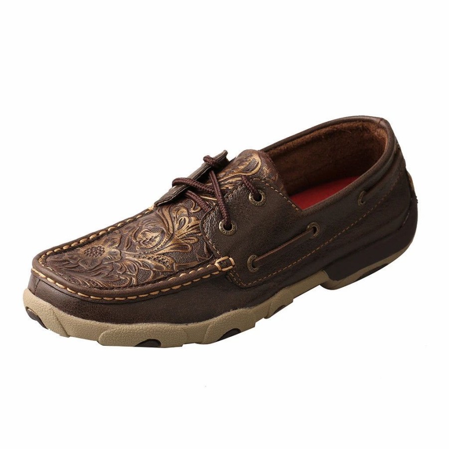 Boots & Shoes * | Twisted X Women'S Rich Brown Floral Tooled Driving Moc