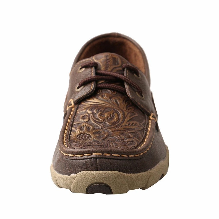 Boots & Shoes * | Twisted X Women'S Rich Brown Floral Tooled Driving Moc