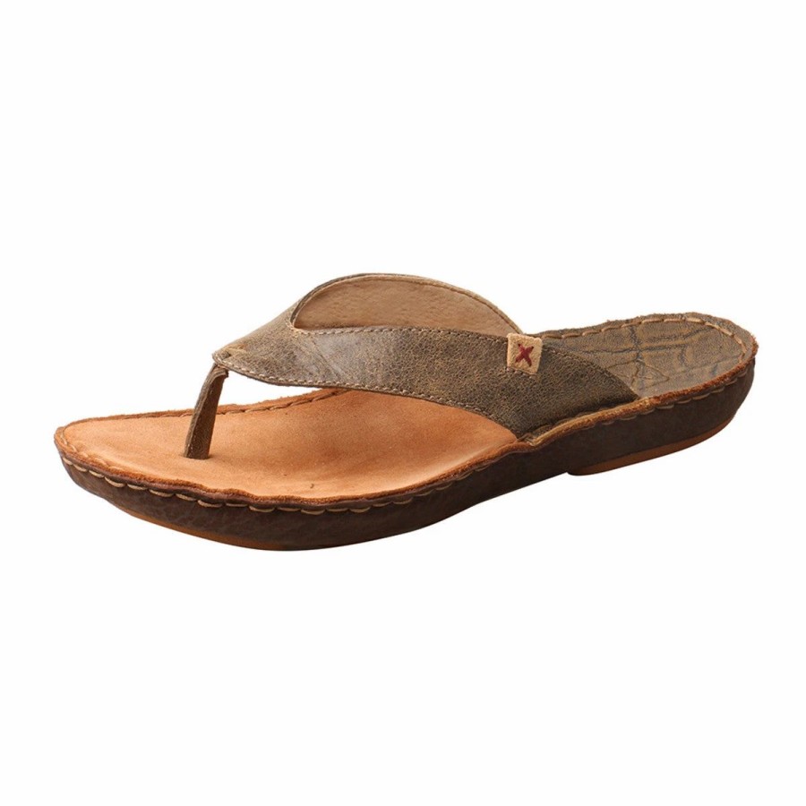 Boots & Shoes * | Twisted X Men'S Brown Leather Flip Flops