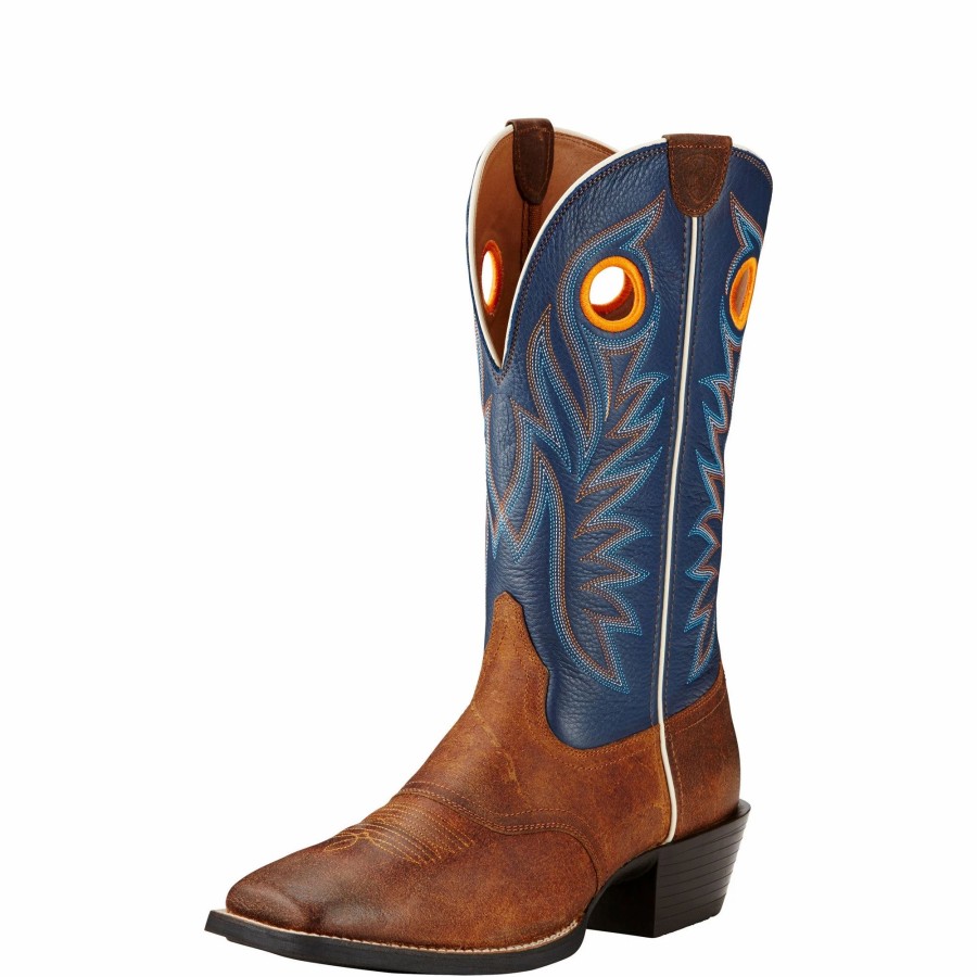 Boots & Shoes * | Ariat Men'S Blue And Brown Sport Outrider Square Toe Boot