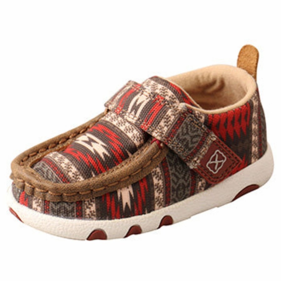 Boots & Shoes * | Twisted X Red And Brown Aztec Infant Moccasins