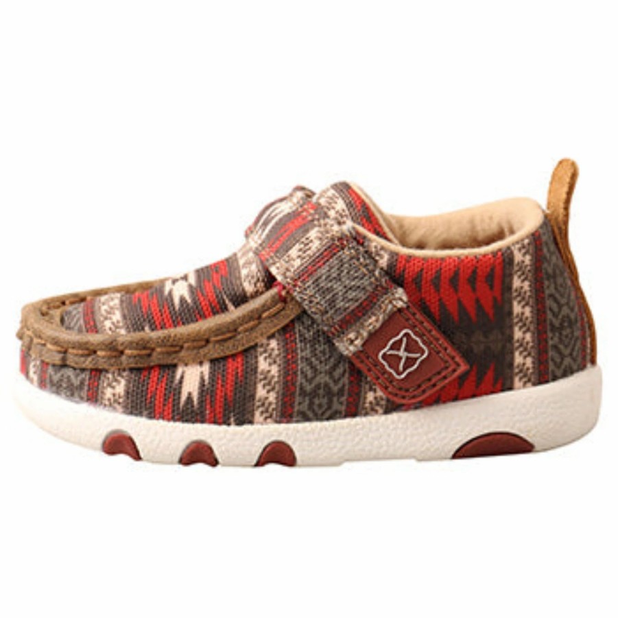 Boots & Shoes * | Twisted X Red And Brown Aztec Infant Moccasins